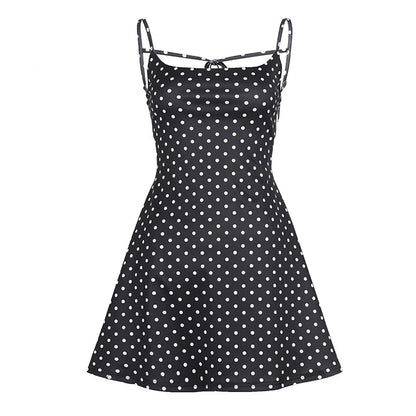 SUCHCUTE Polka Dot Print Backless Bandage Dress Elegant Woman Sexy Mini Clubwear Y2k Skinny Vacation Outfit Summer Streetwear Natalia Home Fashion    Natalia Home Fashion
