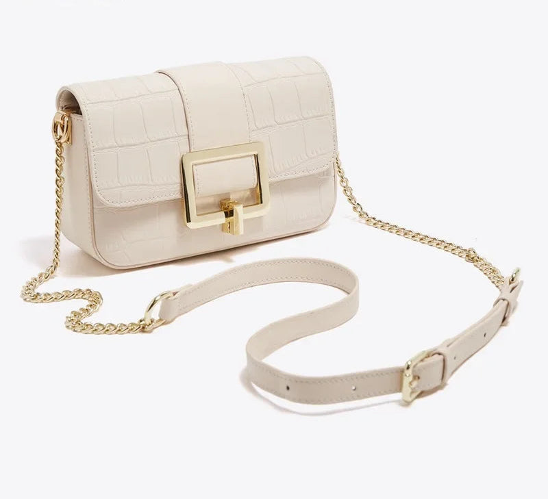 Luxury Two-Layer Cow Leather Handbag Women's Trendy Chain Crossbody Phone Bag Single Shoulder Bag Neutral Minimalist Style