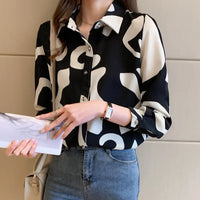 Elegant Long Sleeve Floral Print Chiffon Shirt Women's Versatile High-End Fashion Top Spring City Style Commute Shirt