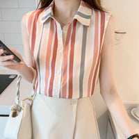 Stripe Women Blouse Casual Shirts Summer Female Clothing Sleeveless  Elegant and Youth Woman Blouses Basic Shirts and Blouses
