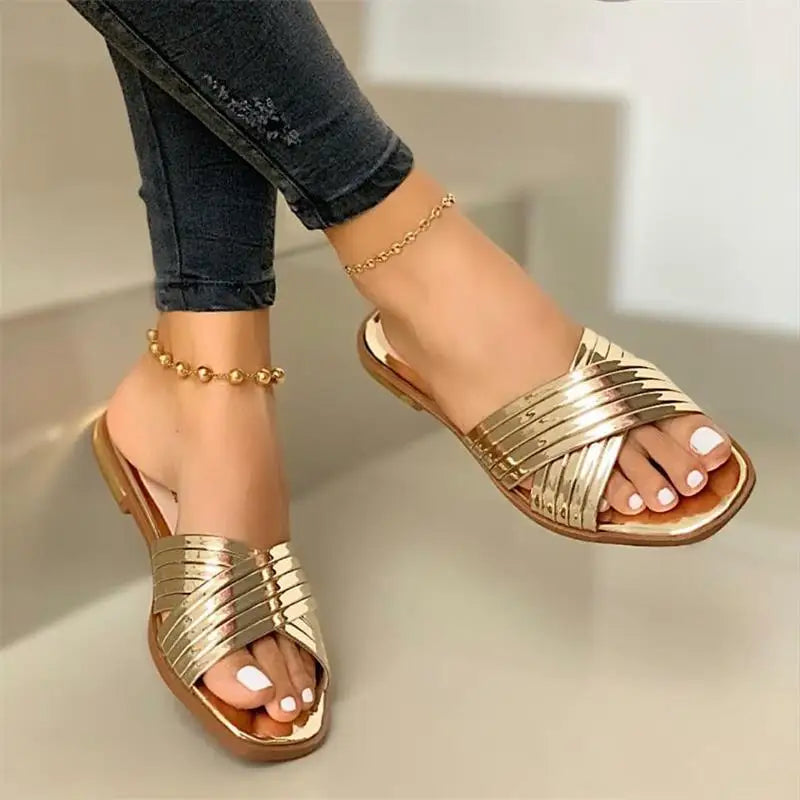 Metal Cross Fashion Ladies Slippers Women Luxury Sandals Women Designers Outdoor and indoor Comfort slippers - Natalia Home Fashion