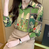 Slim Floral Long-sleeved Shirt Loose Printed Top for Women