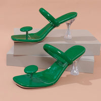 Women's Sandals summer fashion Transparent belt metal decoration box shaped square Alien heel high heels wearing sandals