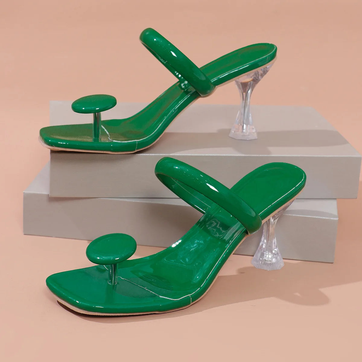 Women's Sandals summer fashion Transparent belt metal decoration box shaped square Alien heel high heels wearing sandals