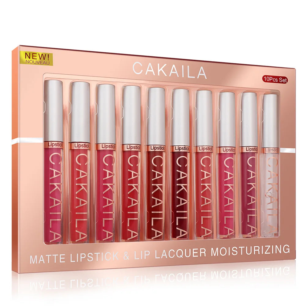 10pcs/set Nude Lip Gloss Matte Velvet Lipstick Waterproof Long-lasting  Liquid Lipstick Women Moist Lip Tint