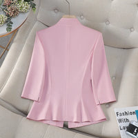 Women's Slim Fit Blazer Suit Fashion Solid Color Single Button Jacket Office Lady Coat and Pants