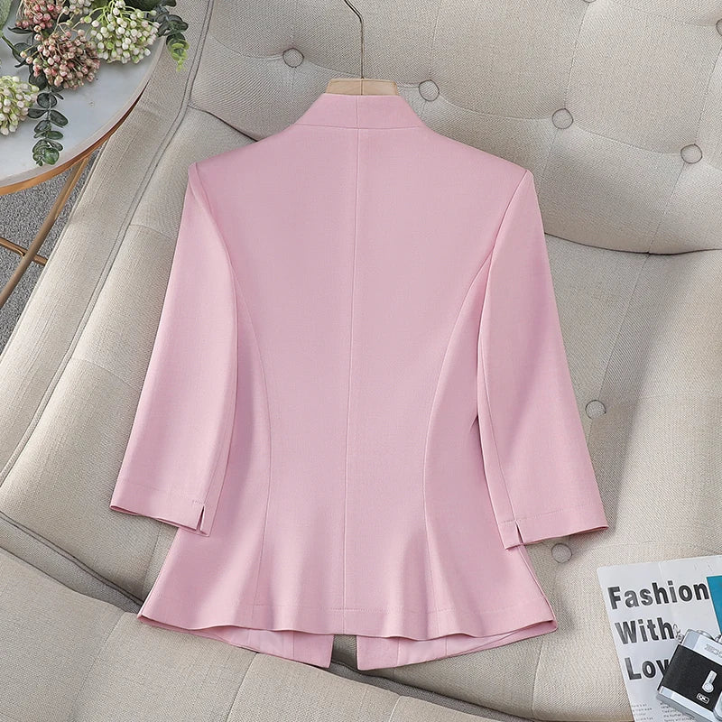 Women's Slim Fit Blazer Suit Fashion Solid Color Single Button Jacket Office Lady Coat and Pants