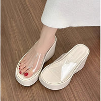 Thick Heel Platform Sandals Women's Summer Casual round Head PVC Material Beach Slippers Transparent Strap Casual Slip-On Shoes