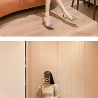 Women's Sexy Evening Wedding Shoes Thin Heels Pumps Shiny Diamond Inlaid Bridal Shoes Pointed Toe Bow Pumps for Women - Natalia Home Fashion