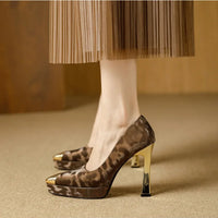 Fashion Women's Shoes Thin Block Heels 11cm Pointed Toe Shallow Mouth Ladies Pumps Party Shoes