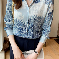 French Printed Lapel Shirt Long Sleeve Loose Mulberry Silk Top Temperament Commuting Shirt Women's Summer Style
