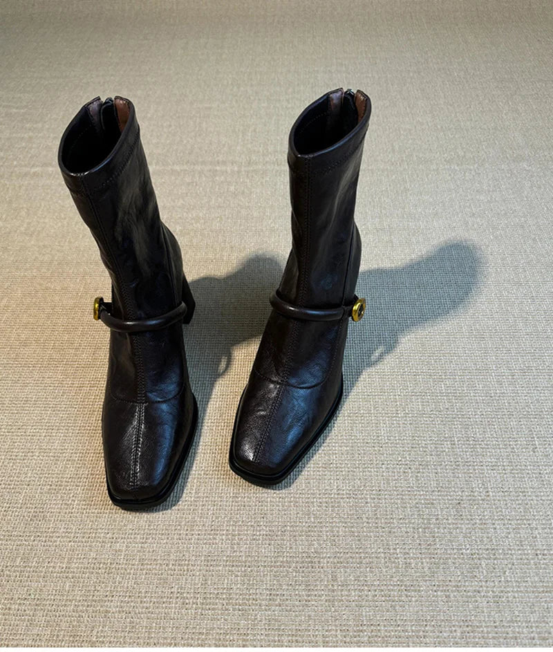 Thick Heel Elastic Slim Women Ankle Boots Fashion Square Toe Autumn Winter Ladies Elegant Mordern Short Booties