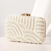 Ladies Pearl Elegant Evening Bag Fashionable Stylish Beading Wedding Dinner Party Banquet  Dress Clutch Bag with Long Chain