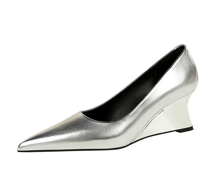 Women Pumps Pointed Toe Retro Shoes Women Shoes Designer Shallow Wedges High Heels Banquet Mules