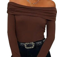 Women's Sexy Off-shoulder Slim Long-sleeved Base One-shoulder Top T-shirt