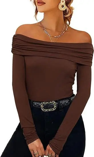 Women's Sexy Off-shoulder Slim Long-sleeved Base One-shoulder Top T-shirt