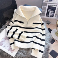 Women's Sweater Interior Short Style Popular High End Fashion Zipper Striped Hoodie Collar Natalia Home Fashion    Natalia Home Fashion