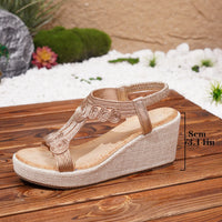 Bohemian Style Fashionable Casual Women's Sandals Platform Thick Heel round Toe Synthetic Leather