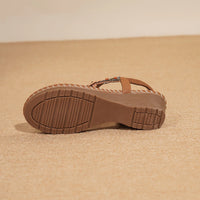 Bohemian Style Women's Sandals Summer Fashion Beach Slope Heel Slippers Beaded Diamond Slip-On round Toe PU Lined Mid Heel