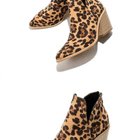 Boots Women Ankle Leopard Mid Heel Shoes Female Slip-On Casual Black Square Heel Booties
