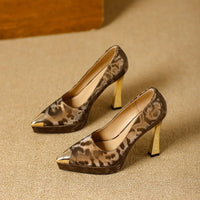 Fashion Women's Shoes Thin Block Heels 11cm Pointed Toe Shallow Mouth Ladies Pumps Party Shoes