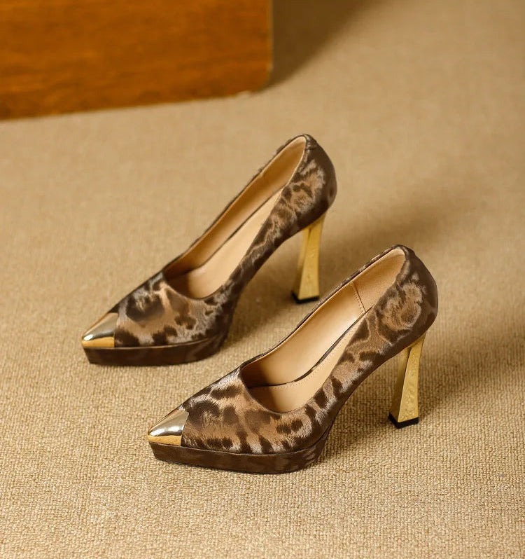 Fashion Women's Shoes Thin Block Heels 11cm Pointed Toe Shallow Mouth Ladies Pumps Party Shoes