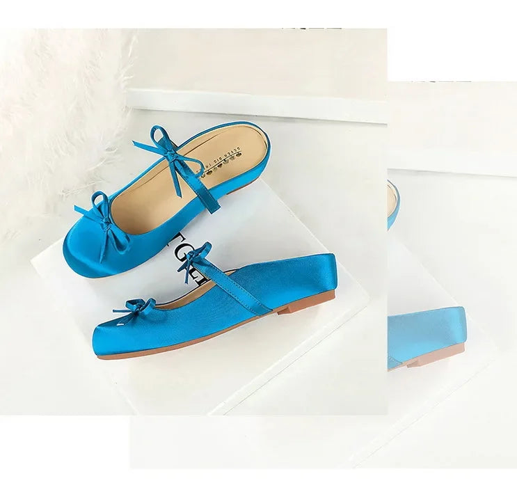 Ladies Slippers Bowknot Silks Satins Women Shoes Round Head Women Sandals Summer Shoes Women Slippers