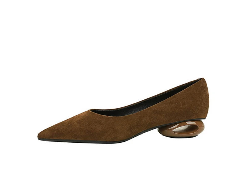 Retro Pointed Toe Suede Low Heel Shoes Shallow Mouth Hollow Heel Pedicure Shoe Daily Versatile Temperament Women's Shoes