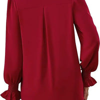 Fashion Simple Solid Color Pullover Shirt Women Loose V-neck Flared Sleeve Shirts Top Female Elegant Commuting Clothing