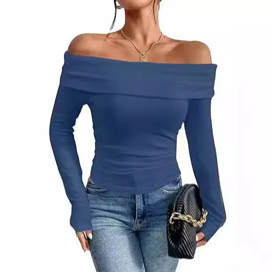Women's Sexy Off-shoulder Slim Long-sleeved Base One-shoulder Top T-shirt