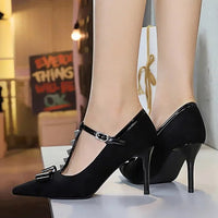 Banquet Bow Rivet T-button Pointed Head High Heel Women's Single Shoes