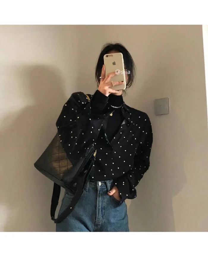 Chic Polka Dot Long Sleeve Shirt Women's Turn-down Collar French Style Simple Design Spring Summer New Arrival