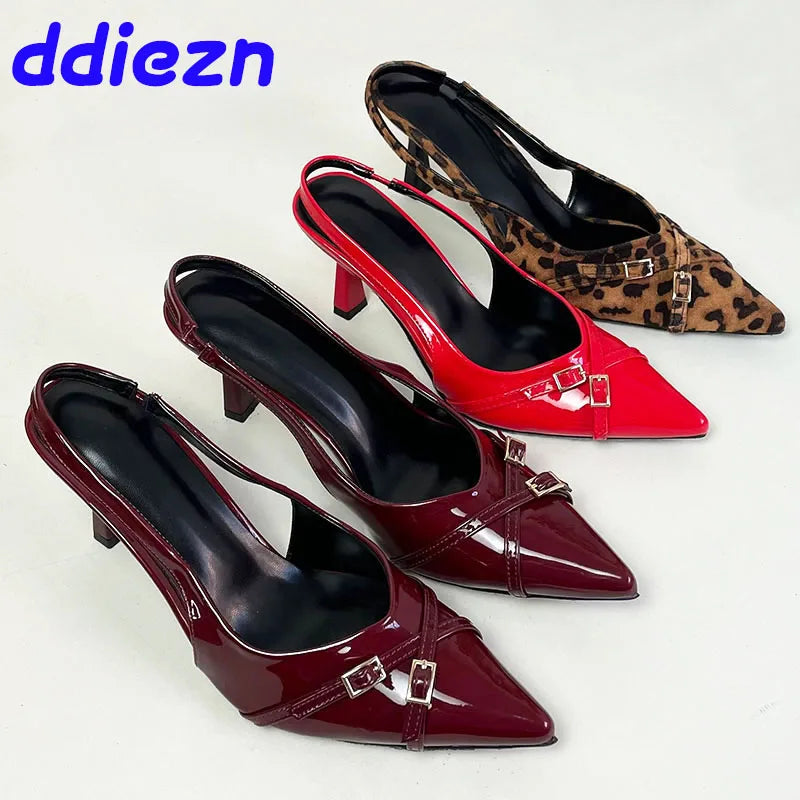 Elegant Women Thin Heels Pumps Shoes Female Slides Fashion Pointed Toe Ladies High Heels Sandals Shoes Natalia Home Fashion    Natalia Home Fashion