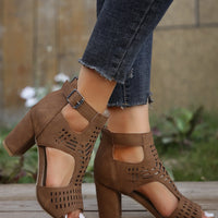 Women Fashion Strap Sexy High Heel Sandals Woman Roman Hollow Pumps Lace-up Peep Toe Sandals Casual Chunky High-heeled Sandals