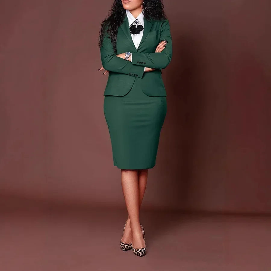 Women's Fashion Career Compound Long-sleeved Suit Bag Buttock Slit Skirt Suit Business Suit