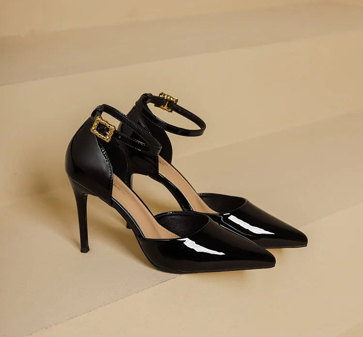 Pointy Toe Elegant Women Shoes Stilettos Office Sandals For Ladies Cover Heel Ankle Strap Sandals