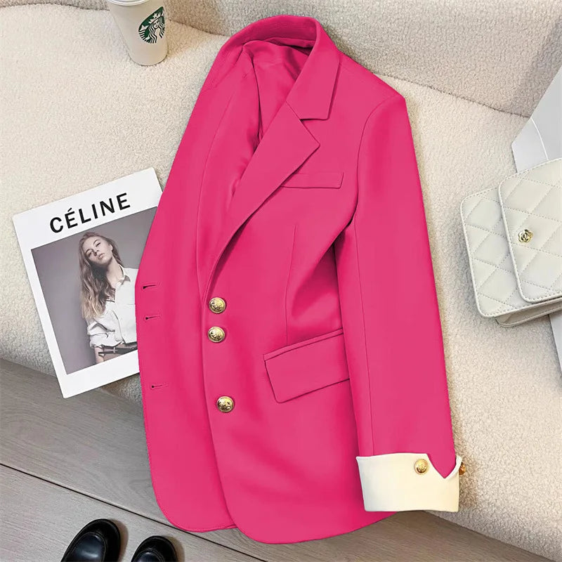 Fashion Women’s Casual Elegant Trendy Solid Color Single-breasted Long Sleeve Suit Blazers Female Clothes Coats Tops - Natalia Home Fashion