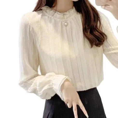 Elegant Lady Long Sleeve Half High Collar Base Shirt Fashionable Women's Top Quality Material Comfortable Fit