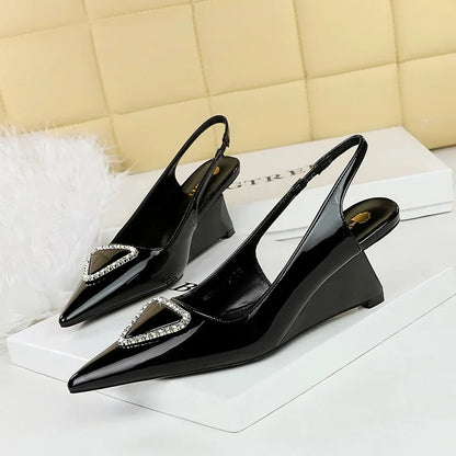 Spring Candy Fashion Pointed Toe Women Pumps Sling back Wedges High Heels Party Prom Mules Shoes