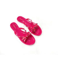 Women Jelly Slippers Rivets Studs Bow-Knot Leisure Daily Flip-Flops For Raining Days Anti-Slip Flat Slippers