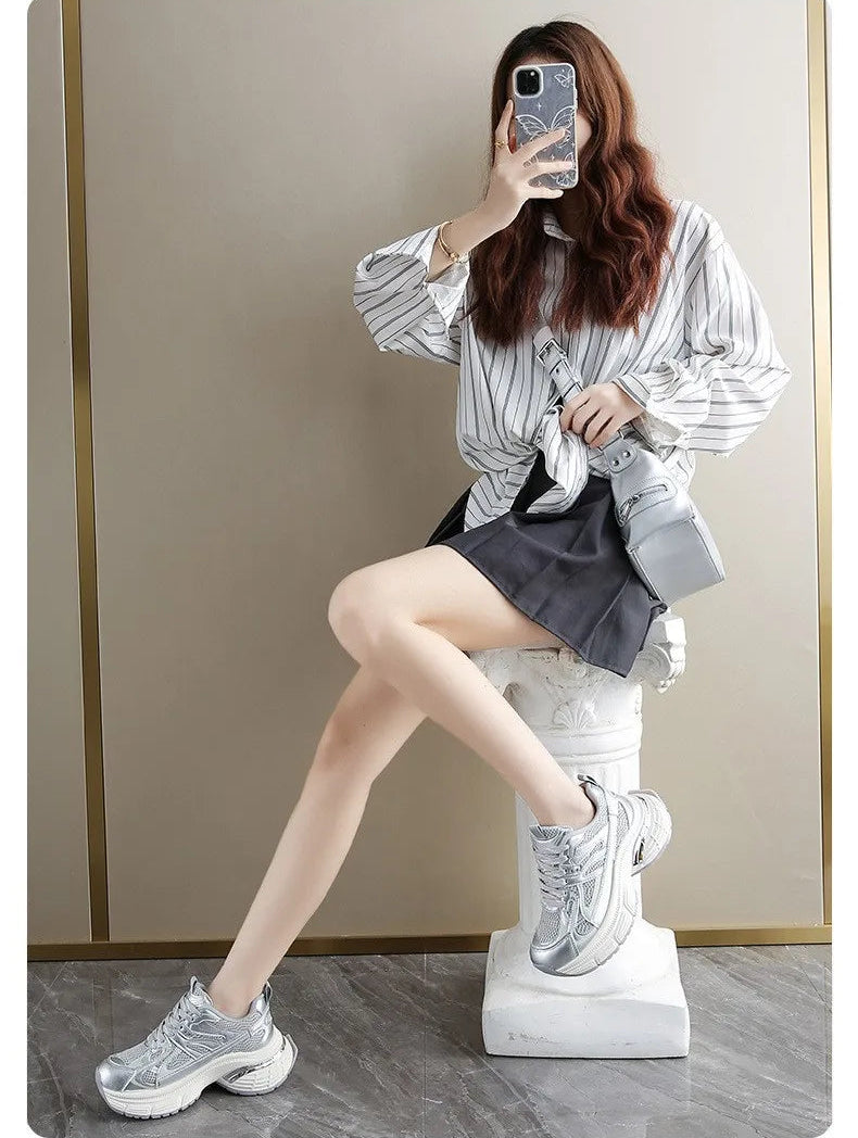 Respirable Thick Bottom Dad Shoes for Women in All Seasons Breathable Fashionable Flat Heel Anti-Odor Casual Footwear