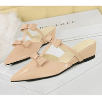 French Wedge Heel Pointed Head Sandals Versatile Bow Medium Heel Half Slippers Women
