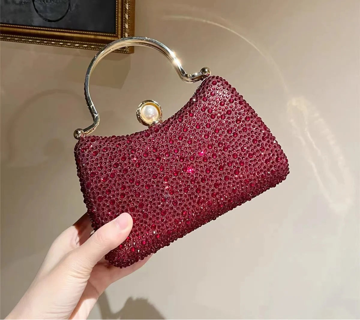 Glitter Shiny Diamonds Evening Bag Metal Handle Square Bag Fashion Women Handbag Wedding Party Clutch Purse Female
