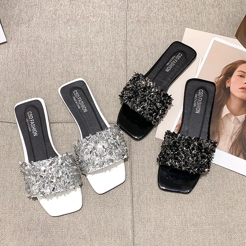 Women's Slippers Bling Rhinestone Women Slippers  Woman Fashion Sandals Open Toed Beach Shoes Women