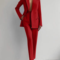 Women Fashion Solid Pant Suits, Office Lady Elegant V-Neck Long Sleeve Blazer Set, Pencil Pants Slim Ladies Outfit