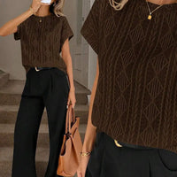 Women's Casual Round Neck Jacquard Short Sleeve Top T-shirt Leisure Commute Women Clothing