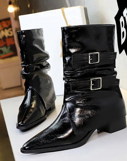 Pointed Fashion Women's Boots Retro Style Thick Heel Low Heel Medium Tube Women's Boots