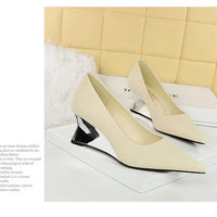 Spring Fashion Pointed Toe Pumps Woman Metal Decoration Wedges Heels Elegant Ladies Shoes