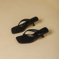 Formal Flip Flops Woman High Heels Cool Slippers Women's Summer New Retro Leopard Print Toe Square Heel Slippers Women Outside
