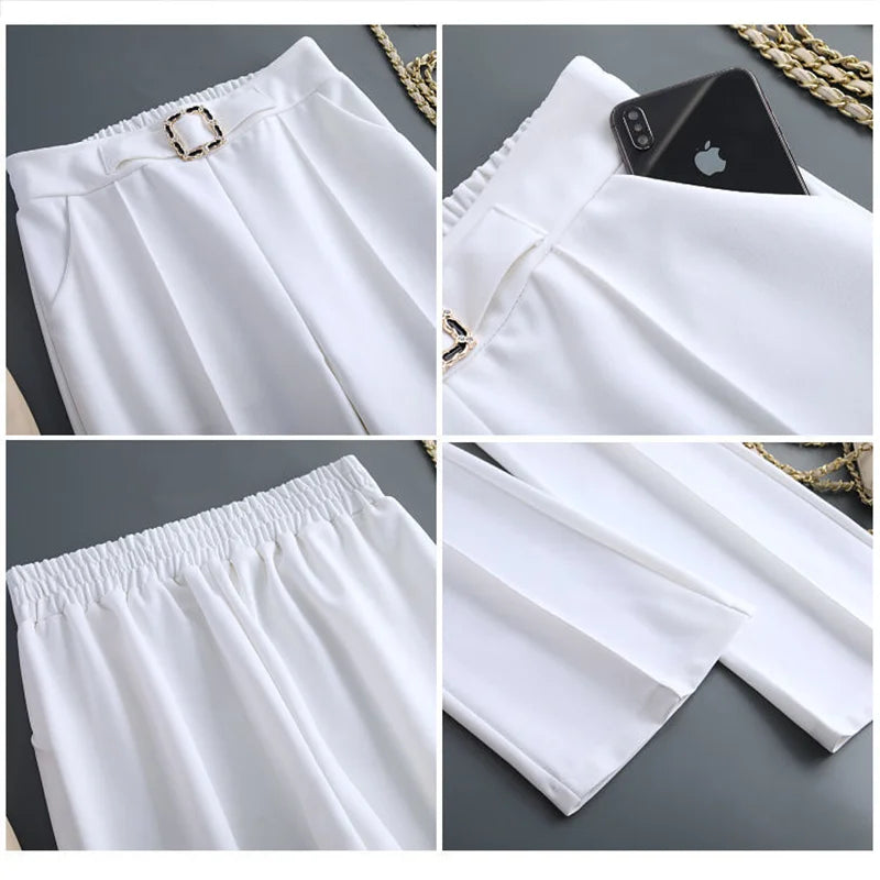 Classic Chiffon High Waist Wide Leg Pants Office Lady Loose Thin Black Trousers  New Formal Chic Pantalones De Mujer Cintura Alt Natalia Home Fashion    Natalia Home Fashion